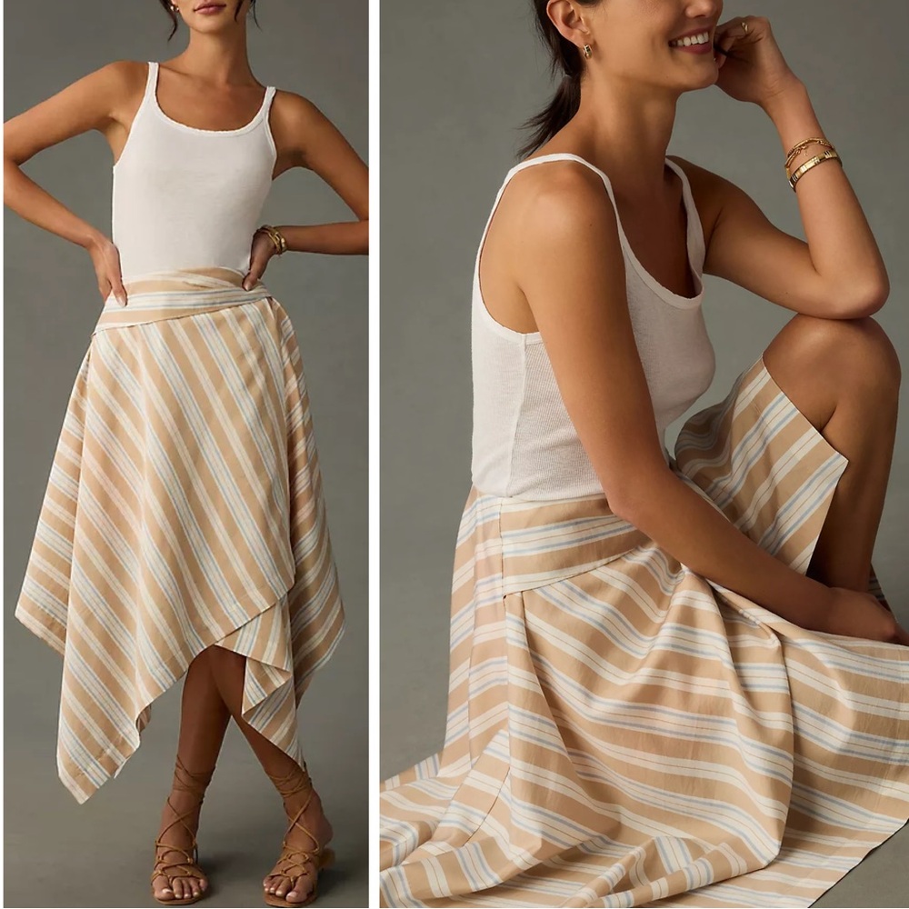 Anthropologie‎ NWT Maeve Striped Asymmetrical Handkerchief Skirt Size 10